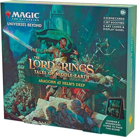Magic The Gathering The Lord of The Rings: Tales of Middle-Earth Scene Box - Aragorn at Helm’s Deep (6 Scene Cards, 6 Art Cards, 3 Set Boosters + Display Easel) Comics NEW Diamond Comic Distributors, Inc.