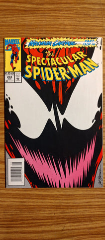 Spectacular Spider-Man #203 Newsstand VF/NM/9.0 1993 Marvel Comics, Maximum Carnage Pt 13 Comics USED Local Comics